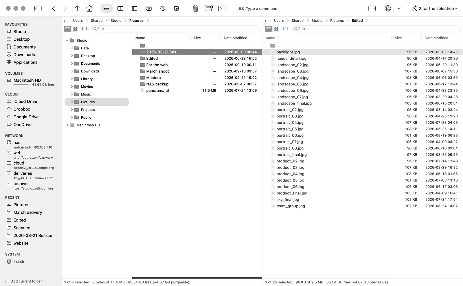 The folder tree, beside the files.
