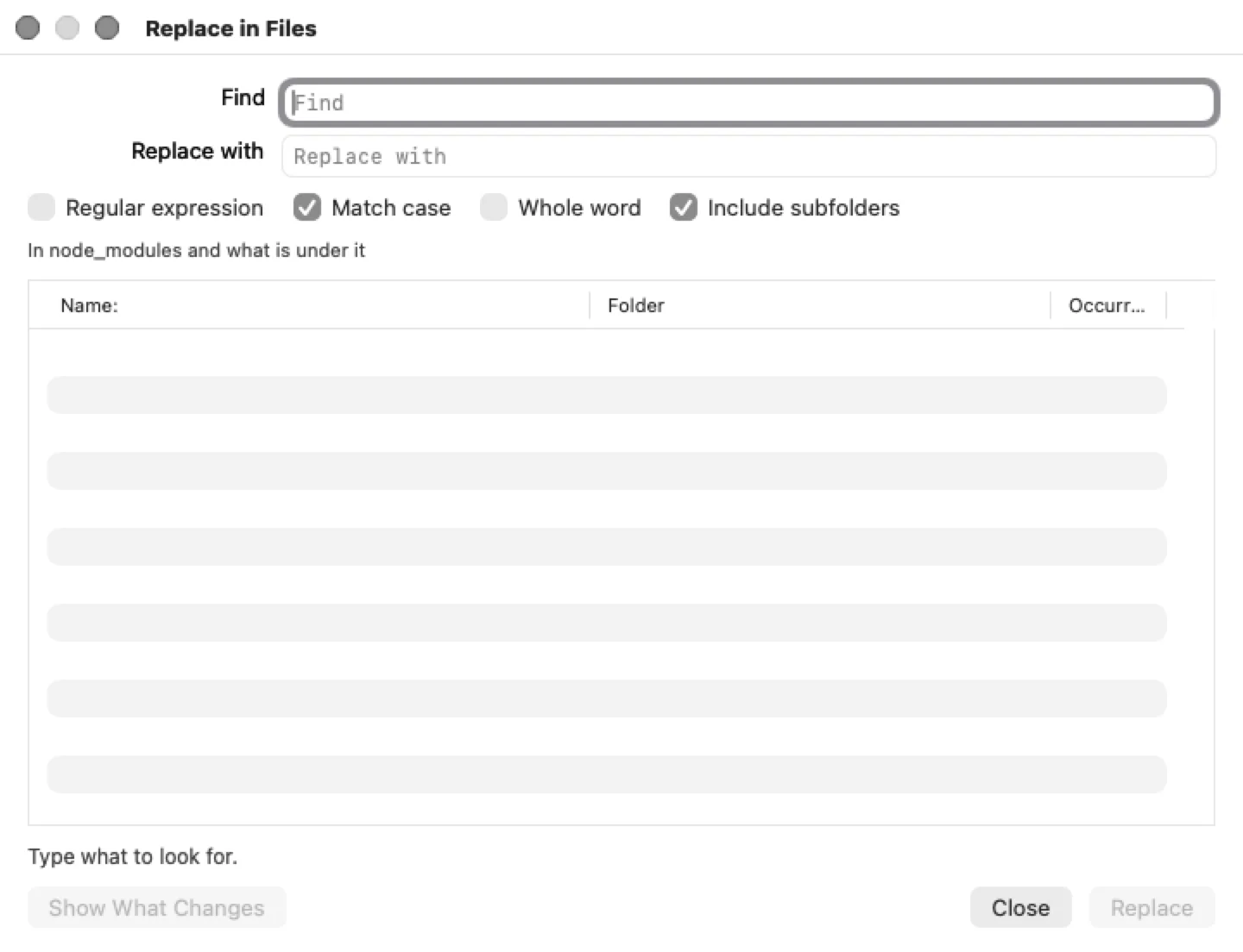 Replace across many files, with the count first.