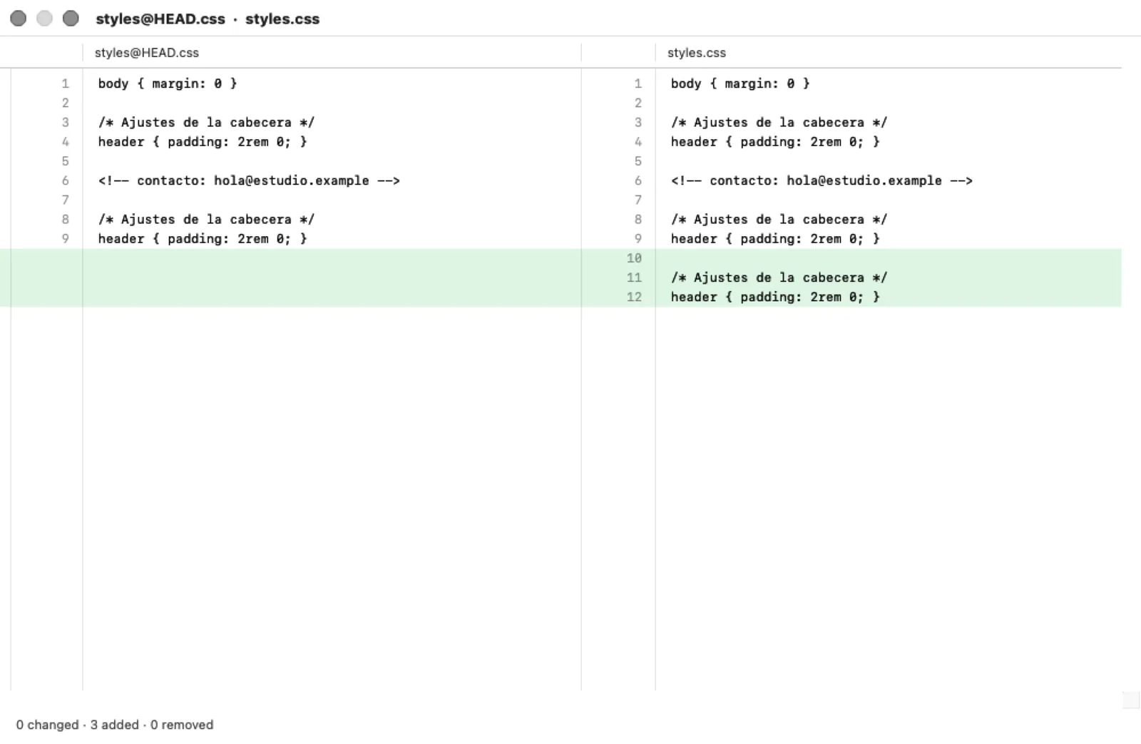 Compare with the last commit, in the panel.