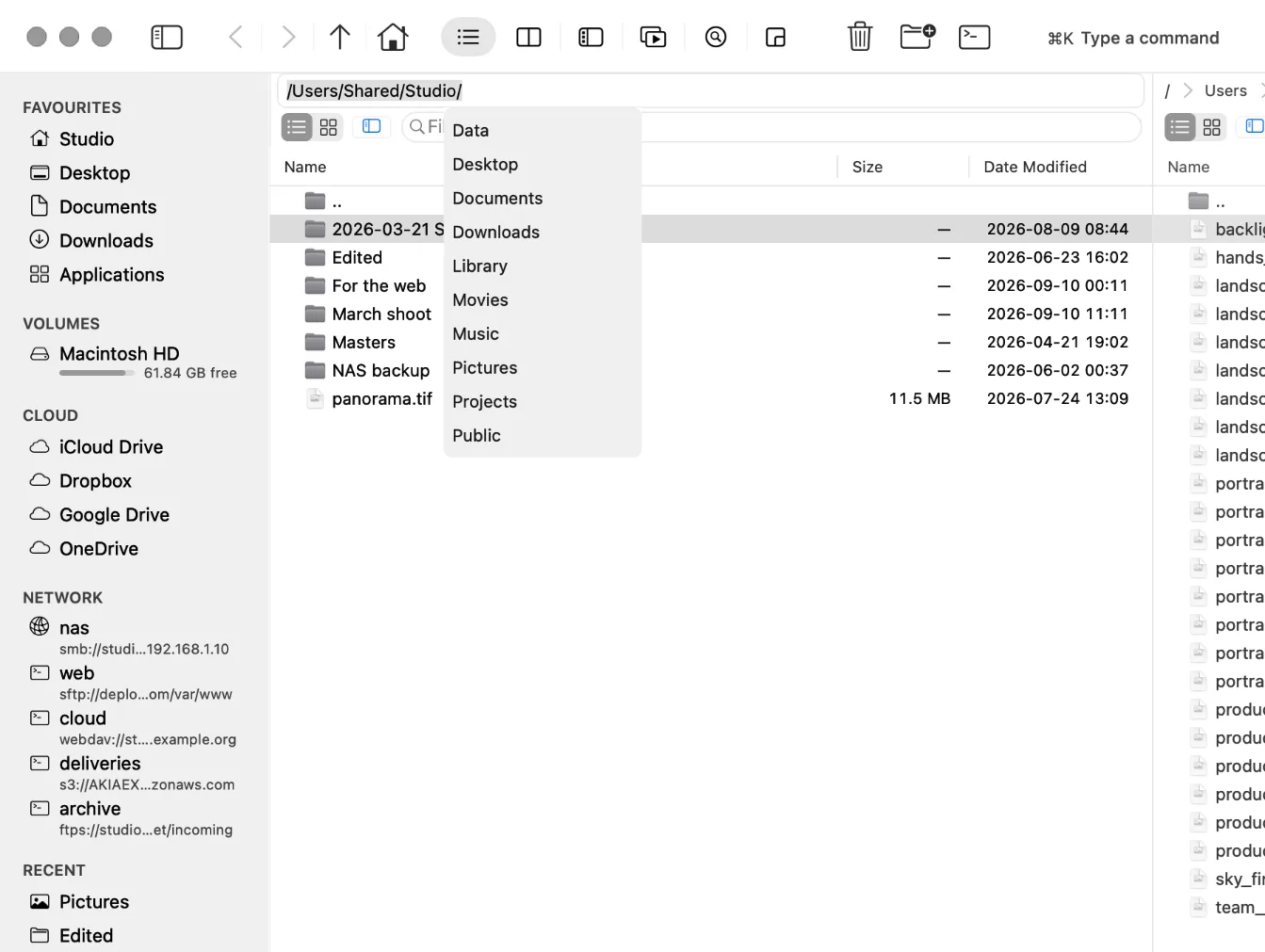 The path bar as an editable field, suggesting every folder in Studio