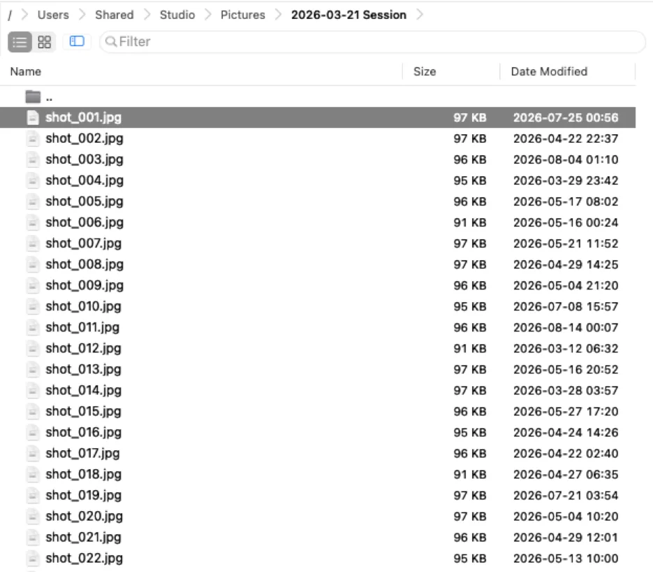 The folder as a list, at its default row size